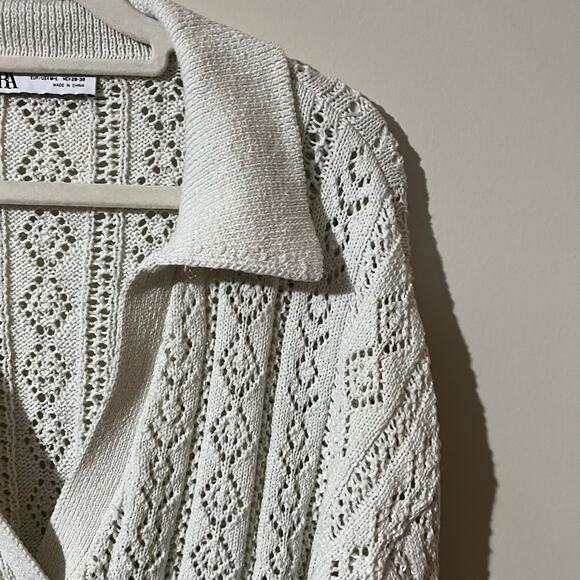 Zara Women’s Open Knit Pullover M/L White Long Sleeve Beach Layering Bohemian - Picture 3 of 10